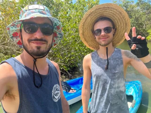 Chris and Jake kayaking in the mangroves near Fort Myers Beach